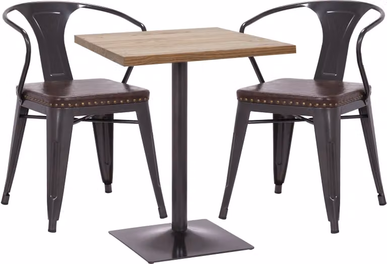 Mendler Set van 2 Bistrotafels en 2 Eetkamerstoelen HWC-H10d voor Horecagebruik, Zwart-Bruin en Lichtbruin