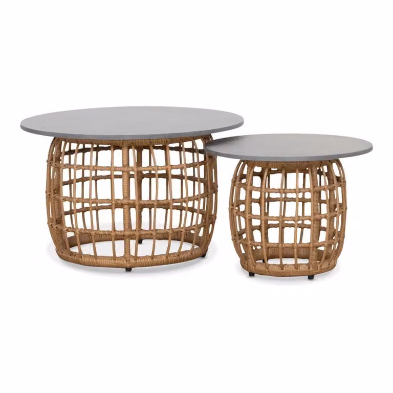 Flow bijzettafel set van 2 met wicker en betonlook voor buiten