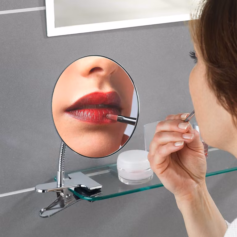 home24 Make-upspiegel Clip Zilver Staal/Spiegelglas B: 15 cm, H: 27 cm