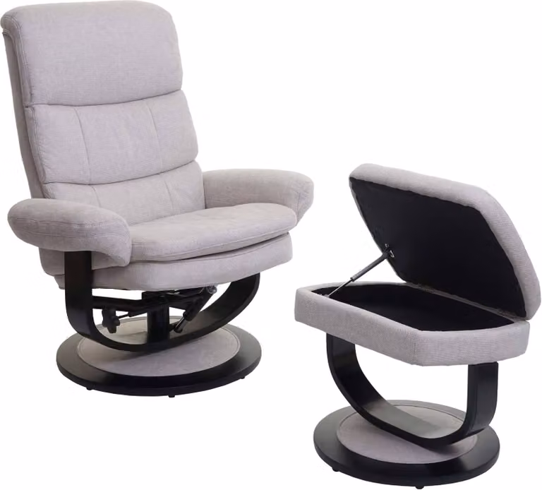 Mendler Relaxfauteuil HWC-C16 met voetenbankje en opbergruimte, crème-beige