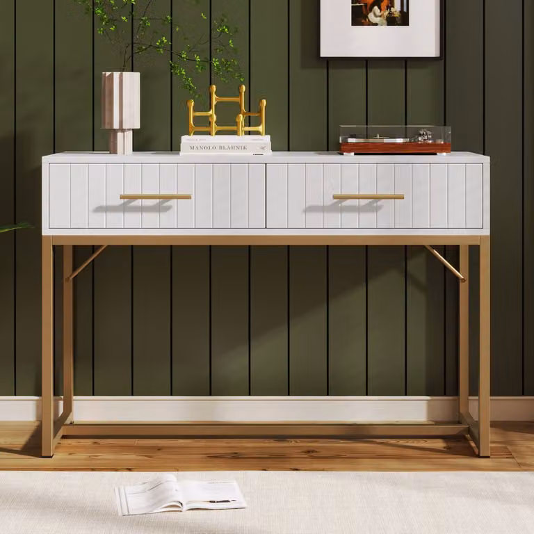 Moderne witte kaptafel met twee lades voor de slaapkamer, kleedkamer of toiletruimte - B/D/H: 100 x 15 x 75 cm