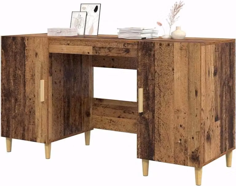 Bureau met plank in rustiek industrieel design, oud hout, B: 140 cm, D: 50 cm, H: 75 cm