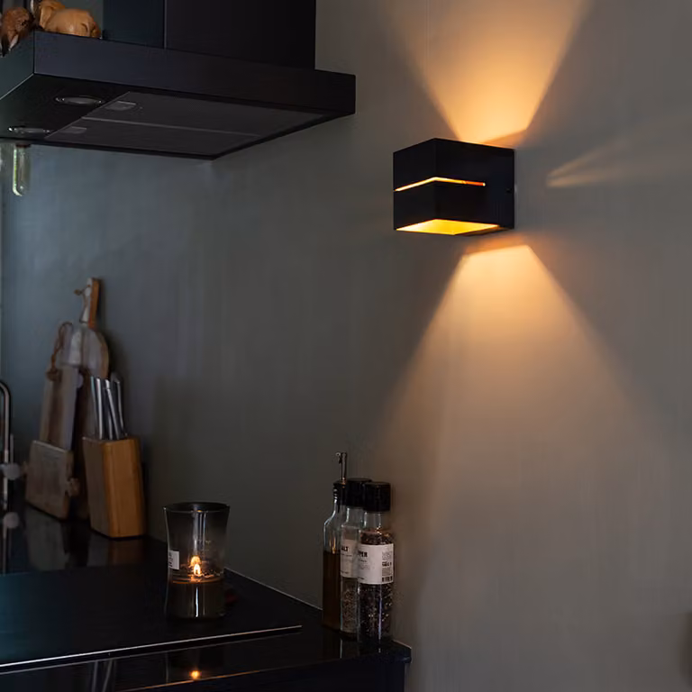 Qazqa Set van 4 Smart Wandlampen Zwart en Goud met Wifi en G9 LED-verlichting