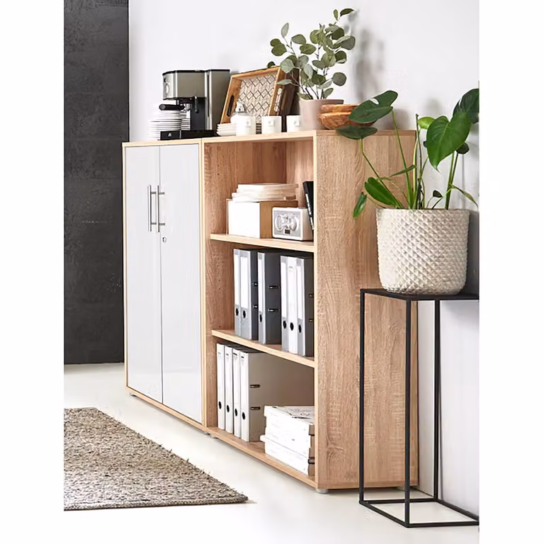 home24 Dossierkast 2-delig, Bruin/Wit, B/D/H: 114 x 33 x 85 cm
