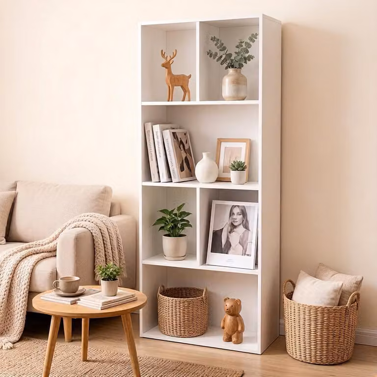 WUVRIE Boekenkast met 6 open vakken en achterwand, Wit, B/D/H: 50 x 30 x 118 cm