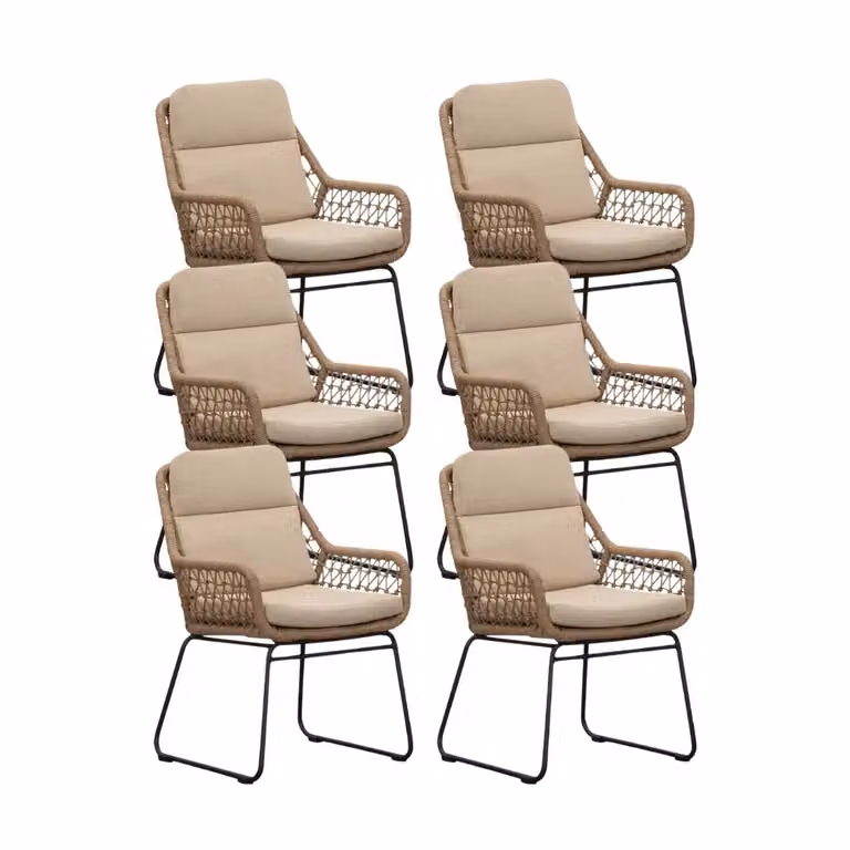 Valencia tuinstoel set van 6 met touw en aluminium in Sahara Dust