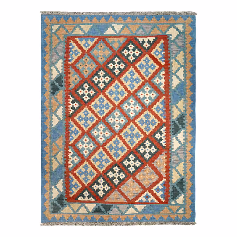 home24 Kelim Gashgai laagpolig vloerkleed rood multicolor wol B: 153 cm, D: 209 cm