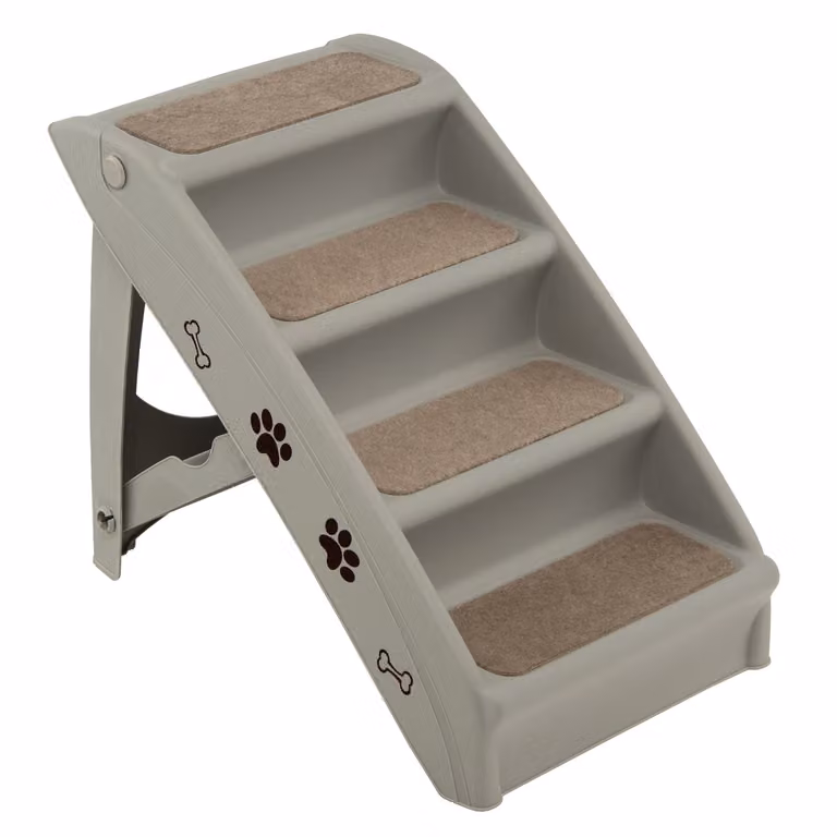 Costway 4-staps Beklede Huisdierentrap voor Honden en Katten met Zacht Vilt, Grijs