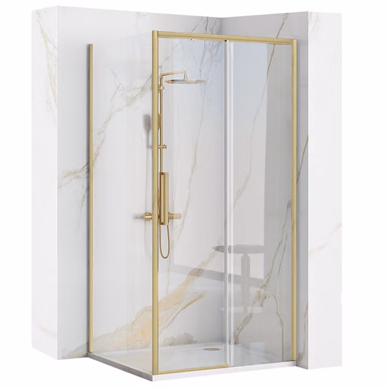 Rea hoekdouchecabine Rapid Slide geborsteld goud B/D: 120 x 100 cm