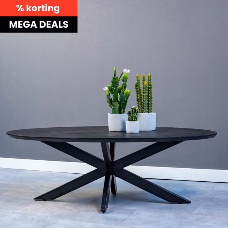 Mahom Vicenza Salontafel Black Ovaal - Mangohout en Metaal - Industrieel