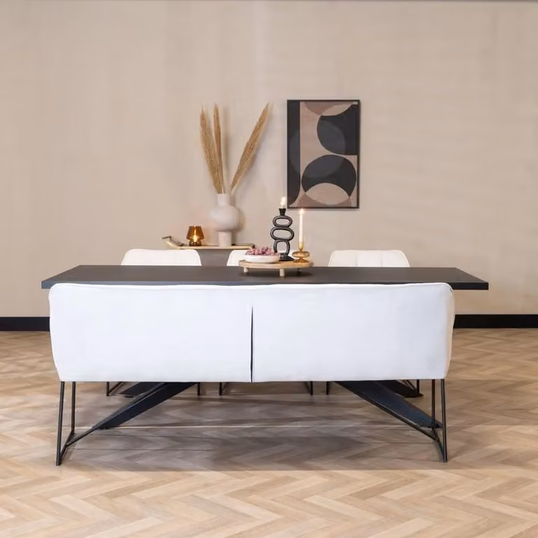 Bronx71 Scandinavische eetkamerbank wit met stoffen bekleding, Breedte: 185 cm