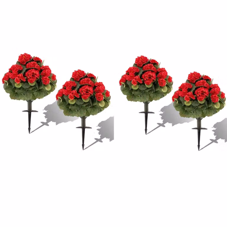 Set van 2 Costway Kunstgeraniums met realistische PE-stam en rode zijden bloemen