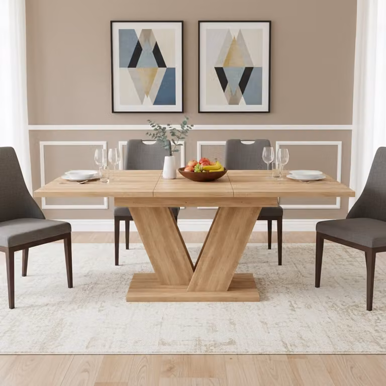DESMIU Eettafel Eiken - Uitschuifbaar Ontwerp voor 4 tot 8 Personen - B/D: 140 tot 180 x 80 cm