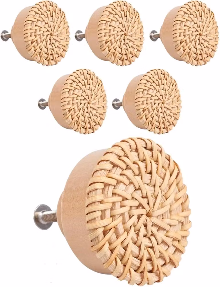 Set van 6 handgemaakte natuurlijke rotan knoppen voor het opknappen van meubels