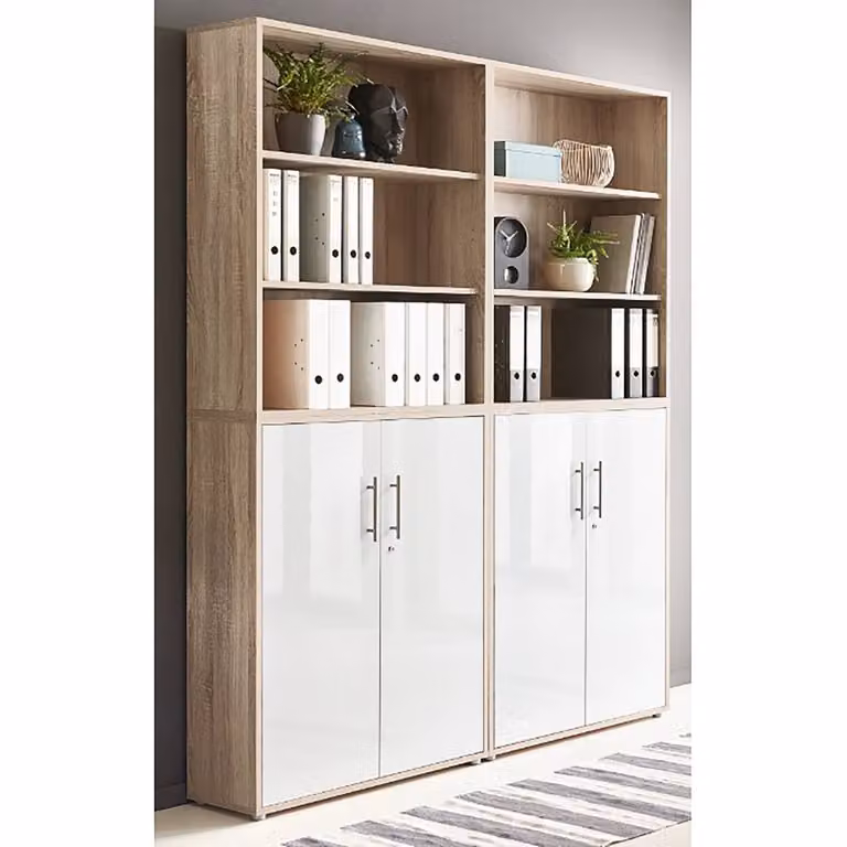 home24 Kastenset 4-delig type A in bruin en hoogglans wit met Sonoma eikenhouten look, B/D/H: 114 x 33 x 85 cm