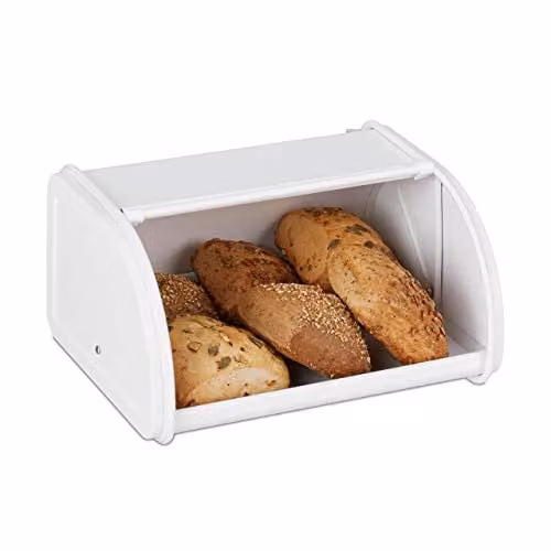 Relaxdays Retro Broodtrommel Wit Metaal B/D/H: 26 x 21 x 13,5 cm