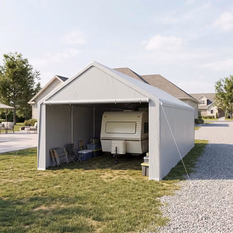 ACXIN Multifunctionele carport-paviljoen met afneembare zijwanden, UV- en waterbescherming, grijs, 4 x 8 m