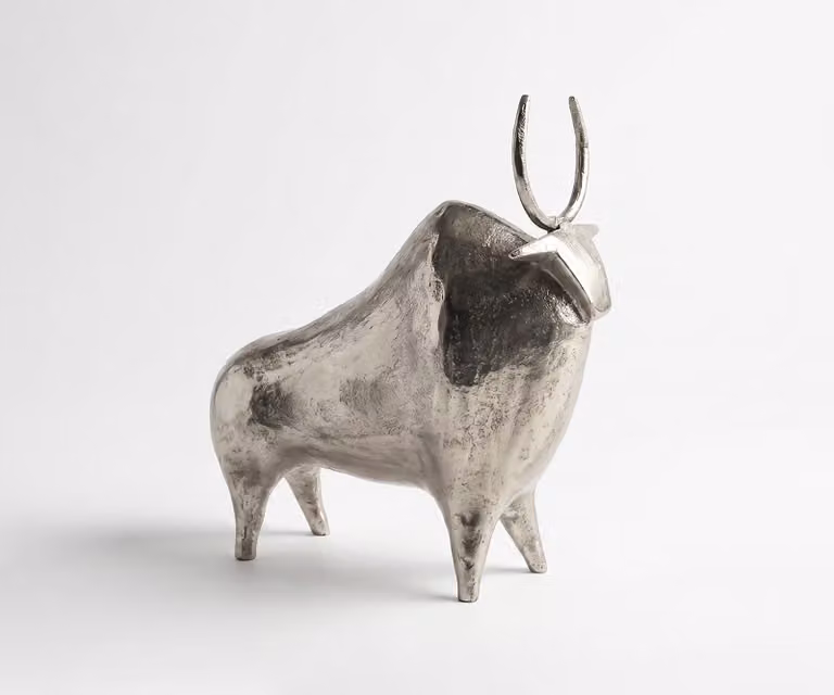DELIFE Beeldje Toro Handgemaakt Aluminium Platina B: 39 cm, D: 12 cm, H: 39 cm
