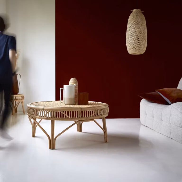Tikamoon Rotan Salontafel Vintage Rattan - Beige - B/D/H: 90 x 90 x 40 cm