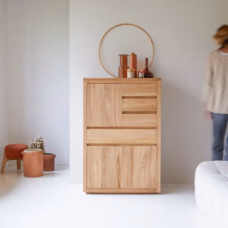 Tikamoon Massief Teakhouten Dressoir - Bruin - B: 120 cm, D: 45 cm, H: 80 cm