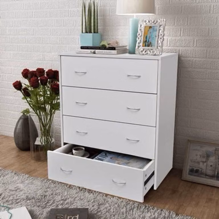 Modern wit ladeblok met 4 lades voor de woonkamer, slaapkamer of home office, B/D/H: 60 x 30,5 x 71 cm
