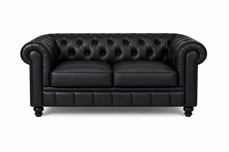 Meubeldistrict Chesterfield Bankstel - 2 Zits - Zwart Leer - Breedte: 152 cm