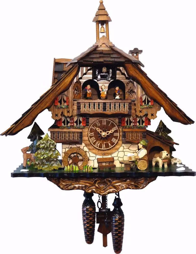 Engstler Koekoeksklok 4812_QMT met muziek en dansend paar, Notenhout, Hoogte: 40 cm