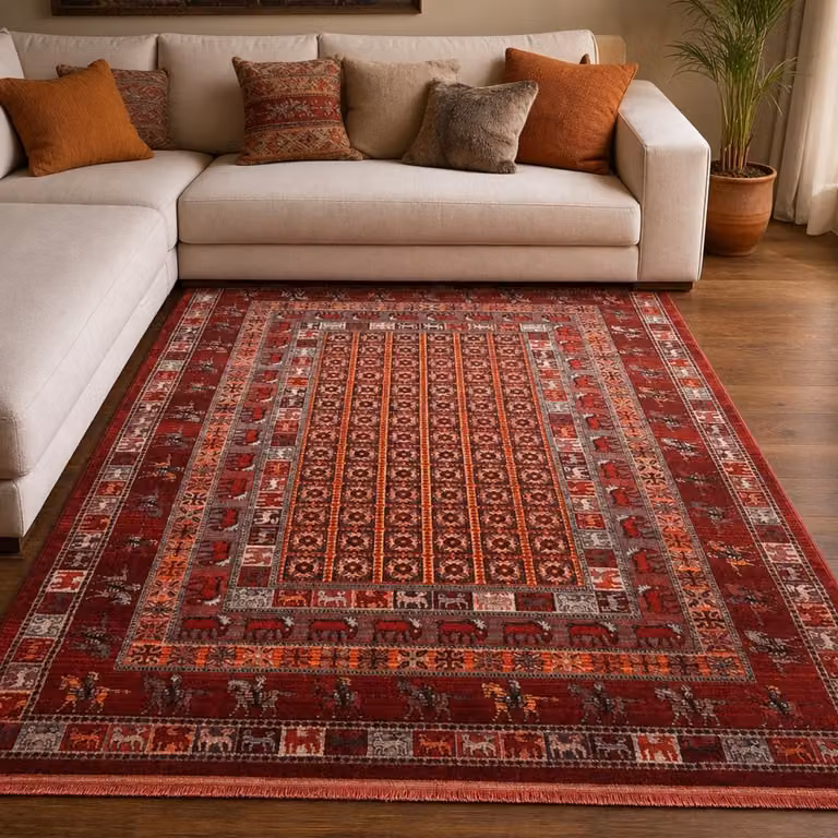 Artline Oosters Vintage Vloerkleed Taj Rood Wollook B/D: 80 x 300 cm