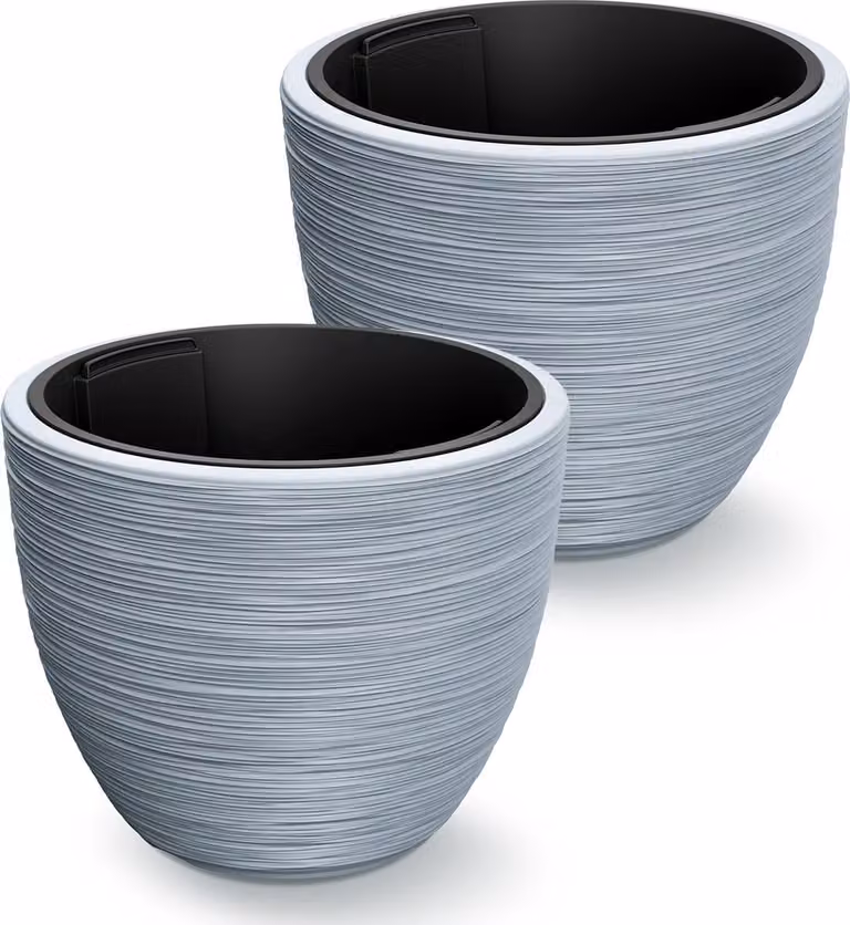 CASARIA 2x Geribbelde Bloempot Antraciet met Inzetpot 30l - B/D/H: 40 x 32 cm