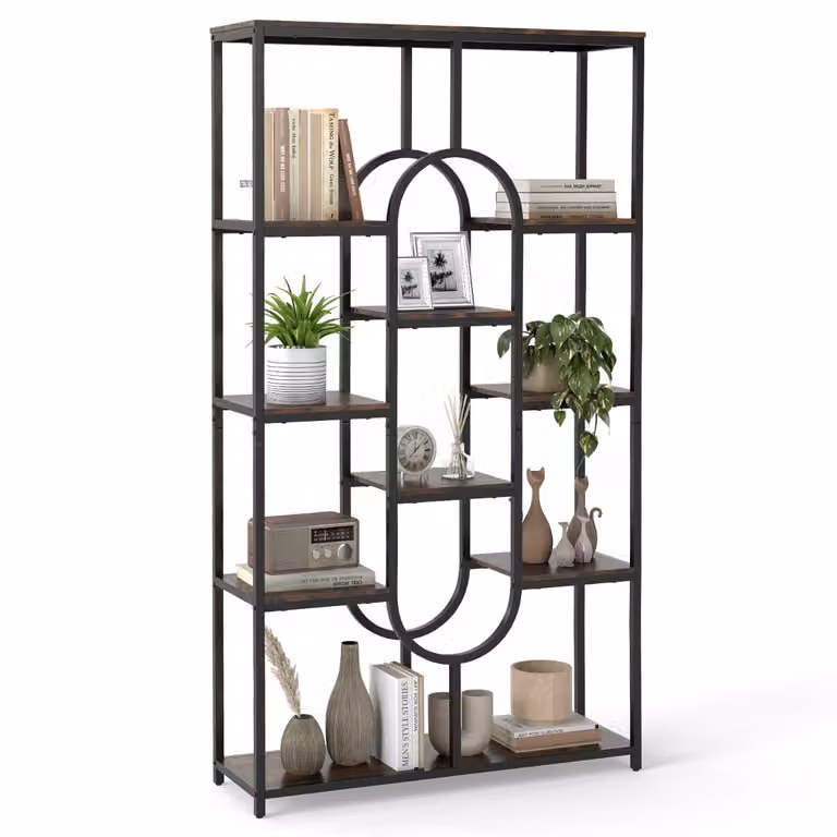 Costway 5-laags open displaykast in industriële stijl, bruin