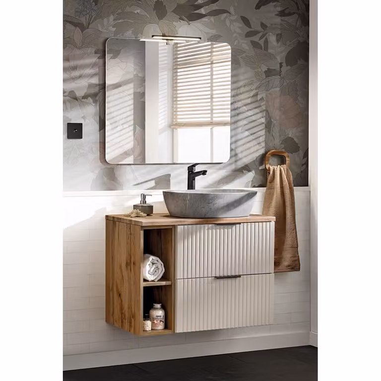 Lomadox Adelaide 2-delige wastafelset in kasjmier en eiken, breedte: 80 cm