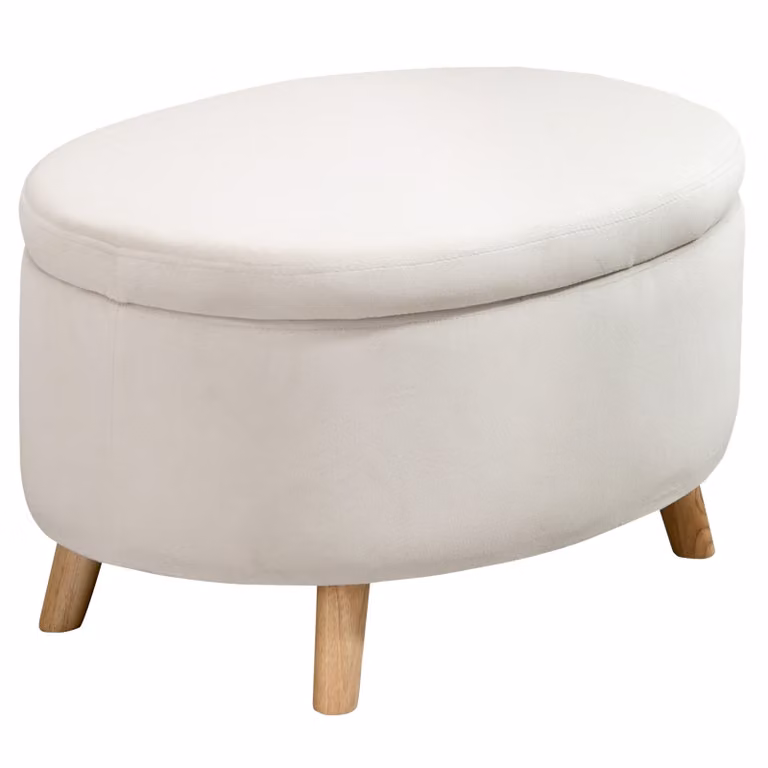 HOMCOM Opbergbank met fluweeloptiek in beige, ovale vorm, B/D/H: 71 x 51,5 x 42 cm