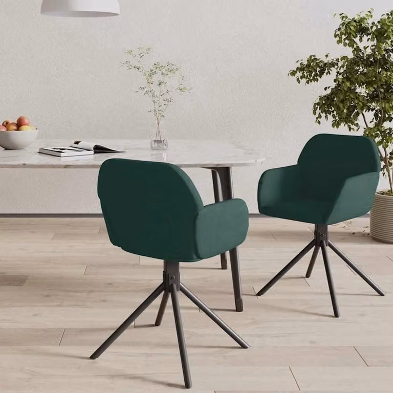 Donkergroene fluwelen draaistoelen voor de eetkamer met armleuningen, B/D/H: 54 x 58,5 x 79,5 cm