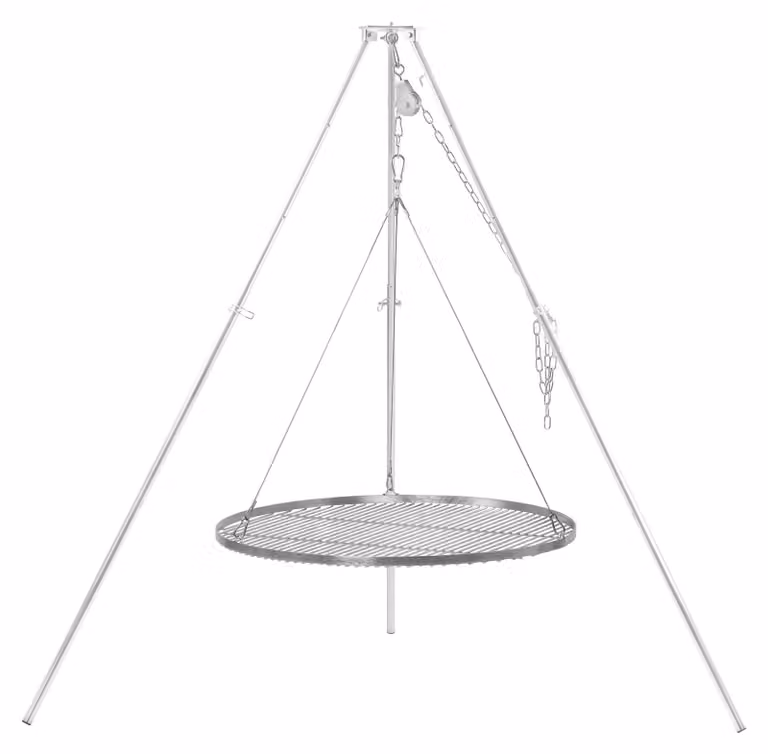 BBQ-Toro driepoot schwenkgrill van verzinkt ijzer met grillrooster van 80 cm diameter, hoogte verstelbaar van 119 tot 184 cm