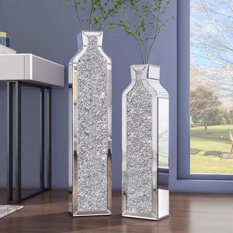 Set van 2 extra grote decoratieve hoogglans vloervazen met diamantafwerking voor jouw woonkamer
