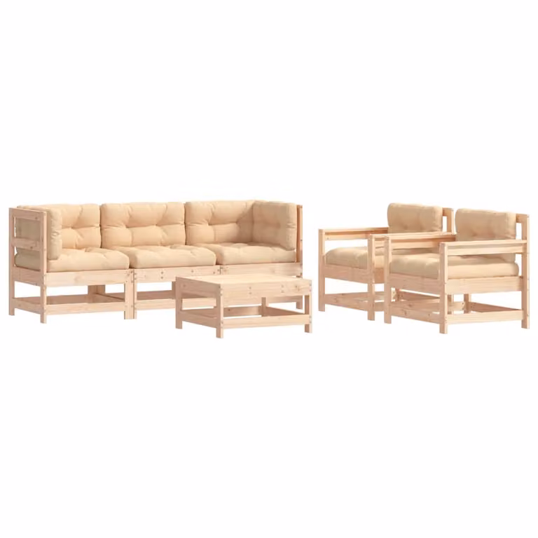 vidaXL 6-delige loungeset met kussens, L-vormig, massief hout, rustiek