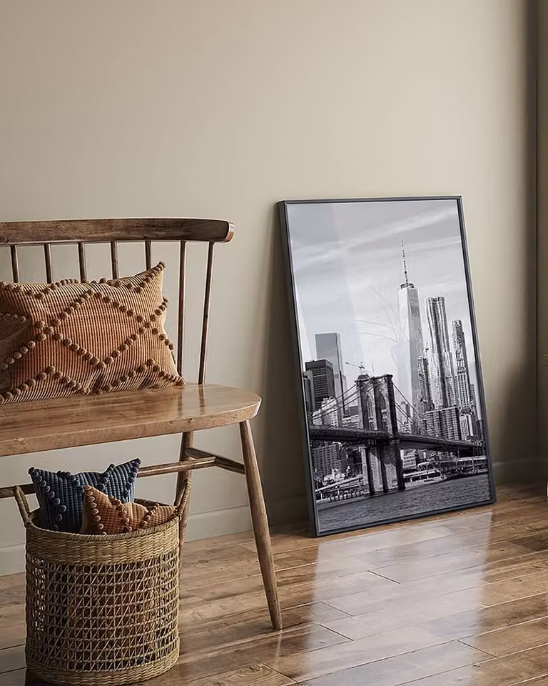 home24 Brooklyn Bridge Lijst, gelakt massief beukenhout met acrylglas, multicolor, 63 x 83 cm