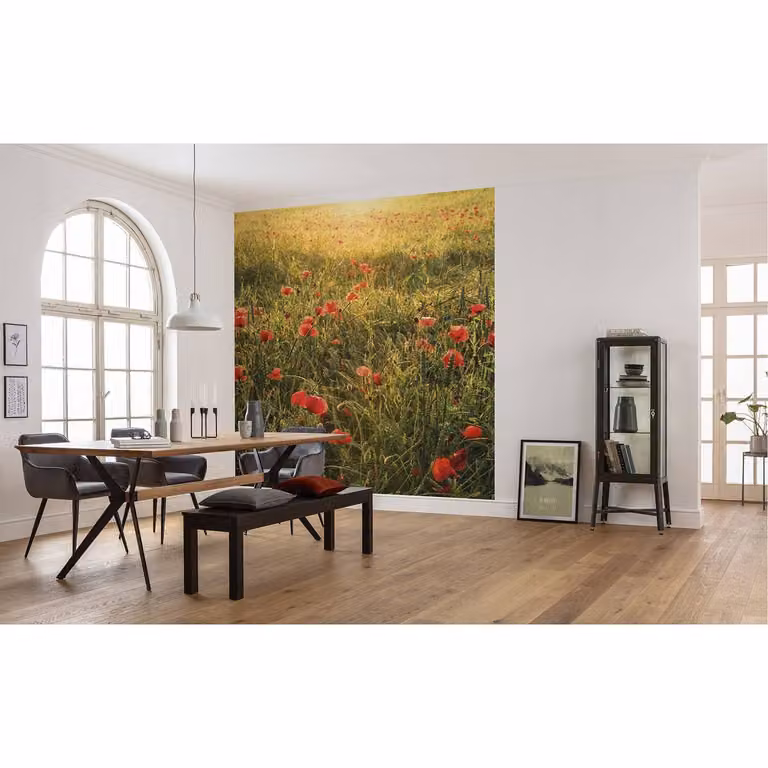 home24 Fotobehang Poppy World Floral Botanical Multicolour Groen B: 250 cm, H: 280 cm