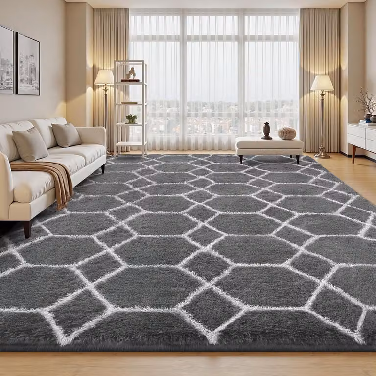 Lemon Hoogpolig Tapijt Grijs 240 x 300 cm - Modern en Wasbaar met Antislip