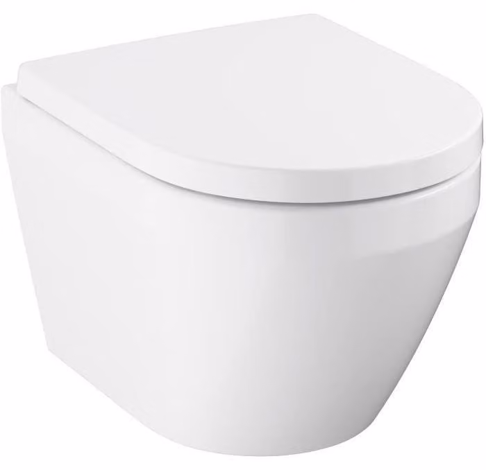 Grohe Euro Ceramic Triple Vortex Hangtoiletset met SoftClose-zitting, compact, zonder spoelrand, horizontale afvoer, Diepte: 49 cm