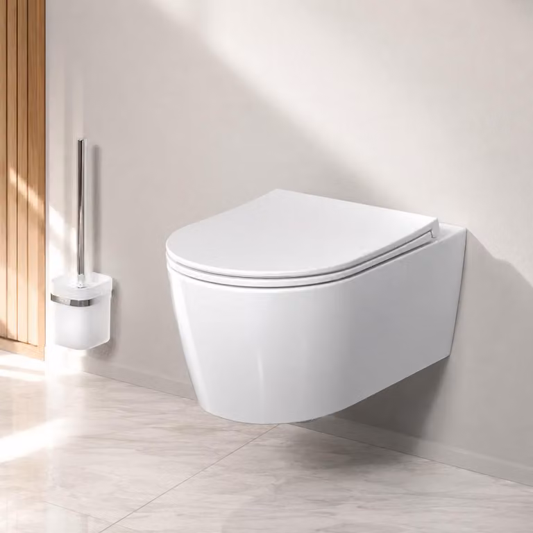 AM.PM Func AquaSpin wandtoilet met spoelrandloos ontwerp en toiletbril met automatische zachte sluiting van Duroplast