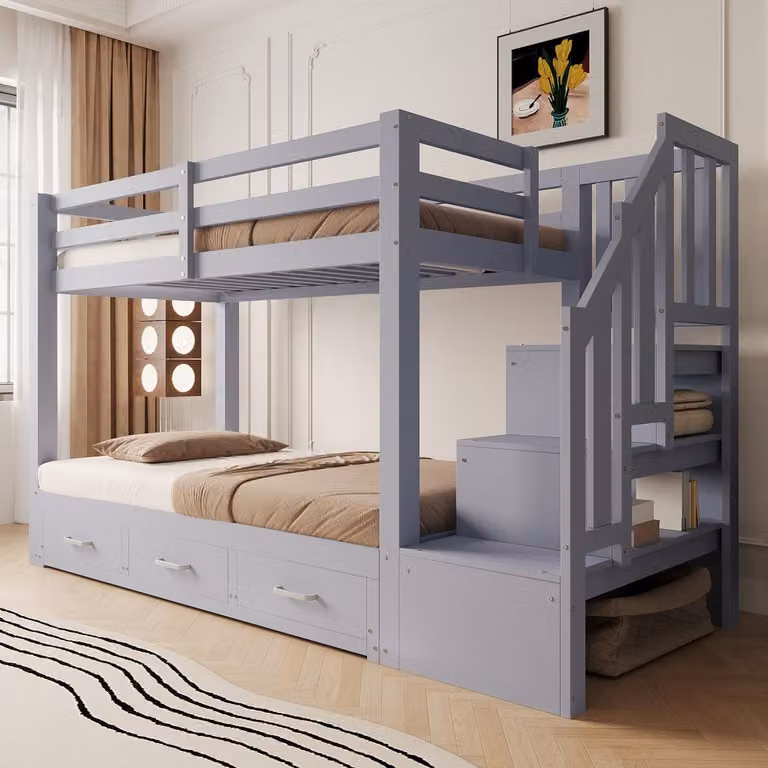 HAUSS SPOLE Stapelbed met uitschuifbed en 3 laden, Grijs, B/D/H: 90 x 200 cm