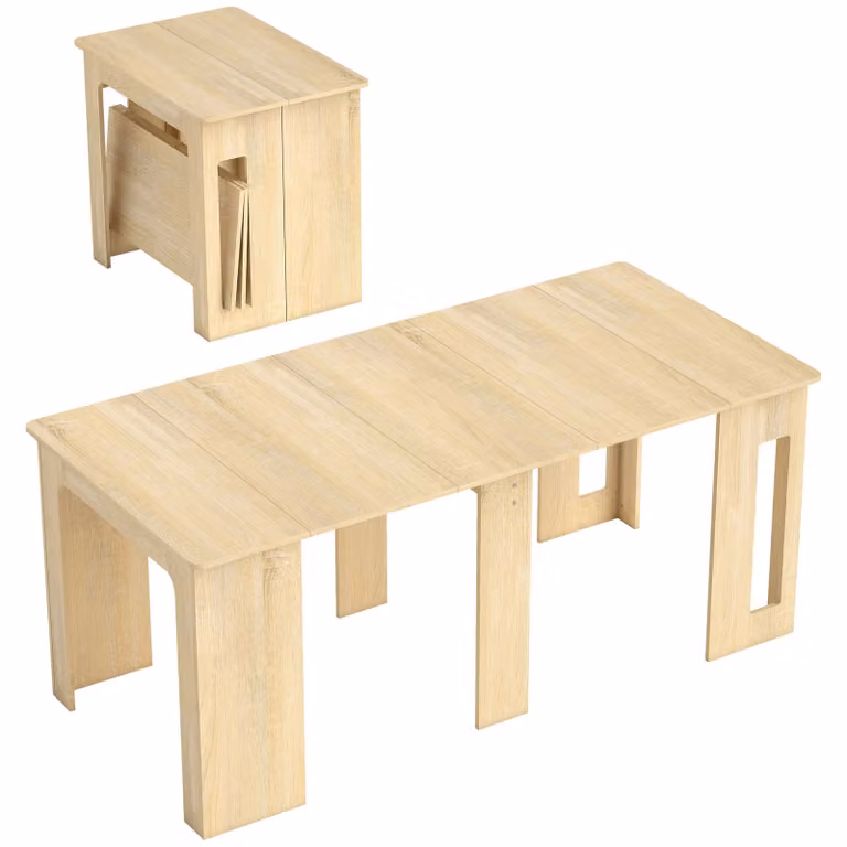 HOMCOM Uitschuifbare Eettafel en Klaptafel in Natuurlijk Spaanplaat, B/D/H: 60-180 x 85 x 75 cm