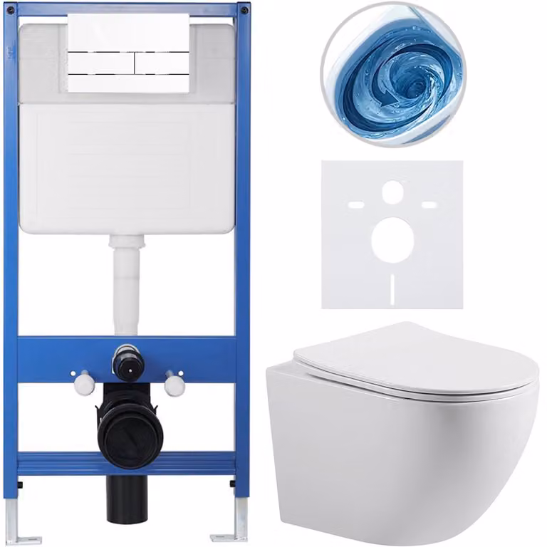 CERANO Complete inbouwtoiletset Lite/Cesso wit glanzend met Toiletknop Line voor wandmontage, 49 x 36 cm