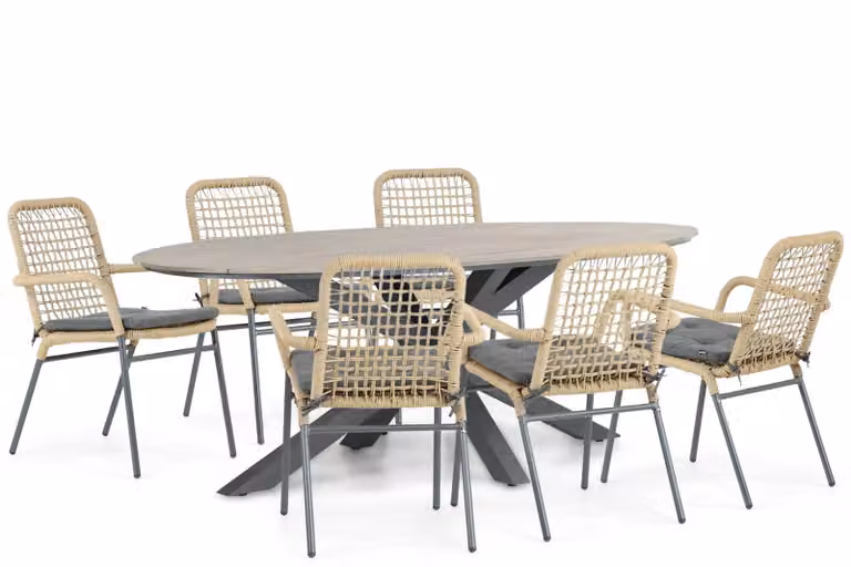 De Laan Catalone/Matara 7-delige dining tuinset van aluminium in grijs met een lengte van 220 cm