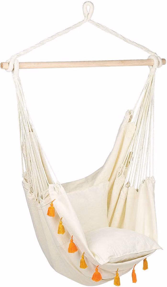 Varena Boho Hangstoel met Kussens - Lichtbeige - Katoen