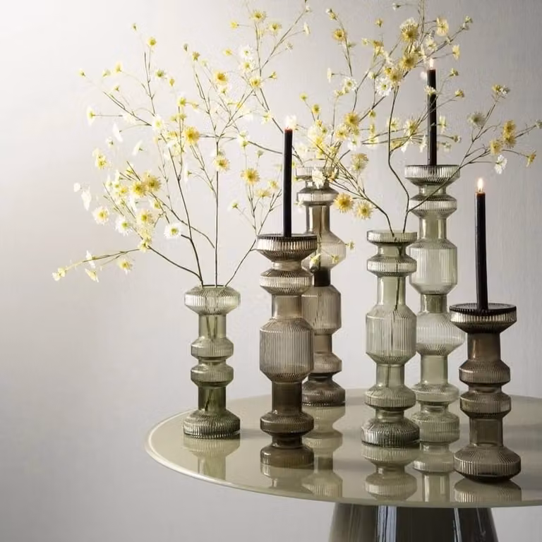 ISAA Kandelaar Ara Groen Glas H: 61 cm, B: 14,5 cm