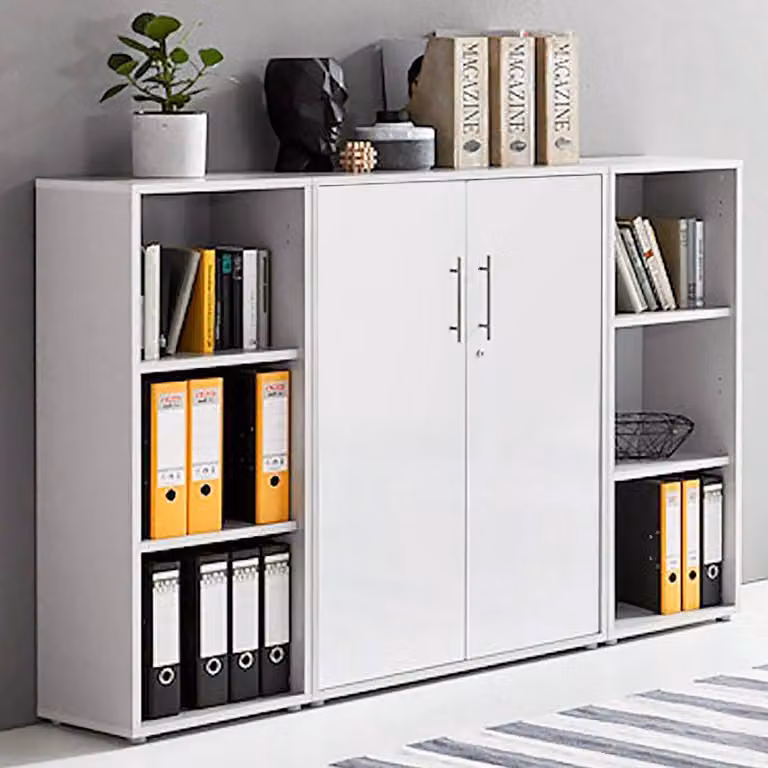 home24 Dossierkast 3-delig grijs/lichtgrijs/mat wit, Hoogte: 114 cm