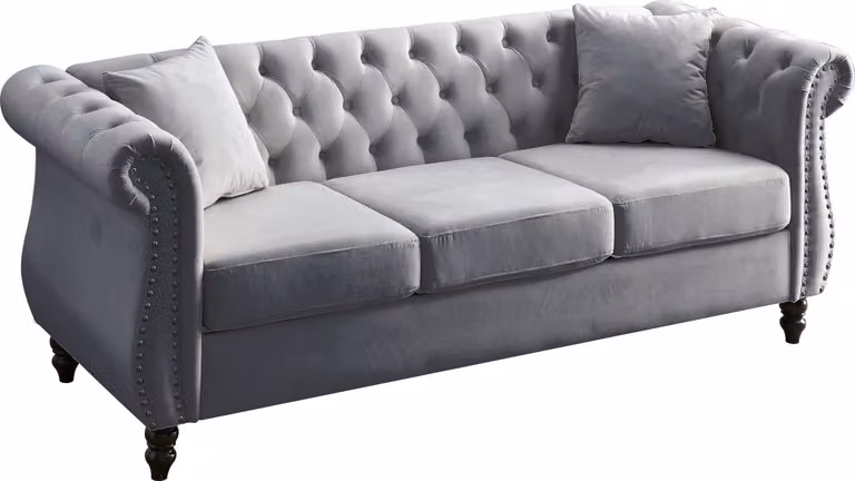 Merax Chesterfield 3-Zitsbank - Grijs Fluweel - Breedte: 203 cm