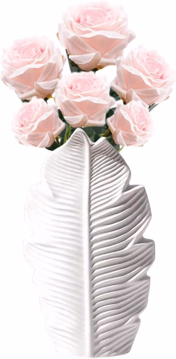 Moderne Witte Keramische Vaas in Boho Maple Leaf Vorm voor Scandinavische Decoratie